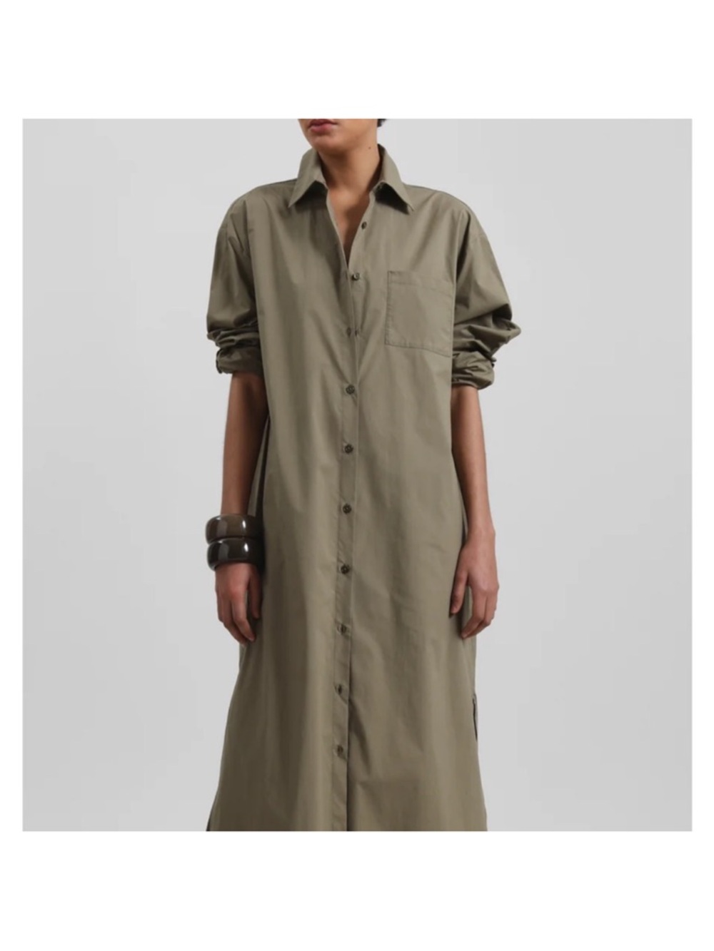 James Perse Olive Green Button-Front Maxi Shirt Dress
